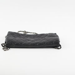 Chanel Black Glittered Calfskin Chain Crossbody Shoulder Bag Wallet Black