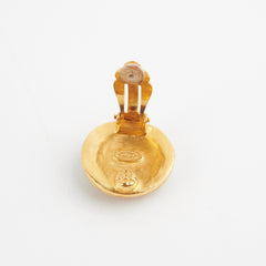 Chanel Vintage Clip On Gold Logo Earrings Costume Jewellery