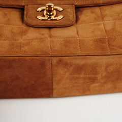 Chanel Vintage Quilted Suede Top Handle Bag Tan