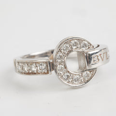 Bvlgari 18kt White Gold Ring with Pave Diamonds Size 51