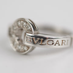 Bvlgari 18kt White Gold Ring with Pave Diamonds Size 51