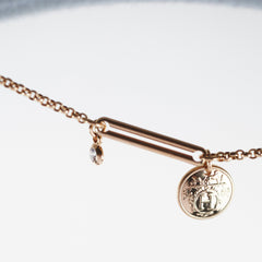 Hermes Ex- Libris Pendant Rose Gold One Diamond Necklace