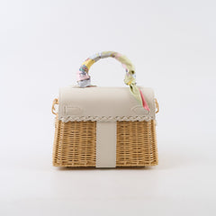 Hermes Mini Picnic Kelly 20 Swift leather / Woven wicker White/Beige - U stamp with Twilly
