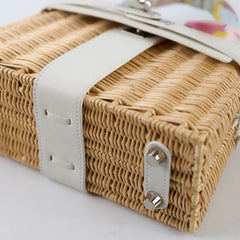 Hermes Mini Picnic Kelly 20 Swift leather / Woven wicker White/Beige - U stamp with Twilly