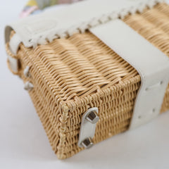 Hermes Mini Picnic Kelly 20 Swift leather / Woven wicker White/Beige - U stamp with Twilly