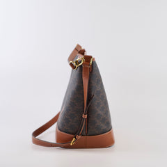 Celine Medium Triomphe Canvas Bucket Bag Calfskin Tan