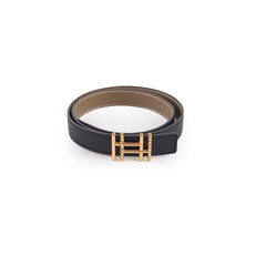 Hermes H Au Carre Twist 24mm Belt Noir/Etoupe Size 75