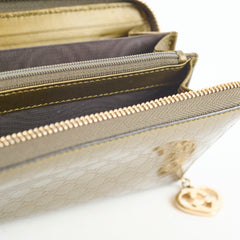 Gucci GG Pattern Long Wallet Patent Metallic Bronze