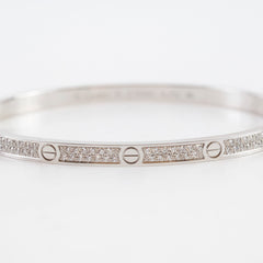 Cartier Love Bracelet Small Model White Gold Pave Diamond Size 16