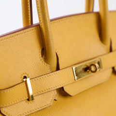 Hermes Birkin 30 Courchevel Dark Yellow - D square stamp