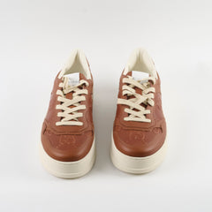 Gucci GG Logo Embossed Leather Sneakers Brown Size 8