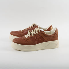 Gucci GG Logo Embossed Leather Sneakers Brown Size 8