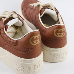 Gucci GG Logo Embossed Leather Sneakers Brown Size 8