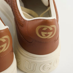 Gucci GG Logo Embossed Leather Sneakers Brown Size 8