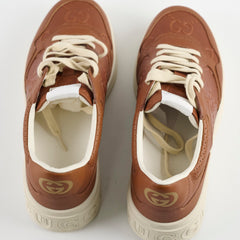 Gucci GG Logo Embossed Leather Sneakers Brown Size 8