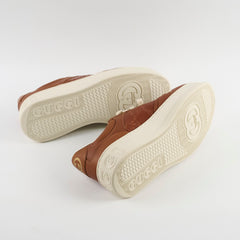 Gucci GG Logo Embossed Leather Sneakers Brown Size 8