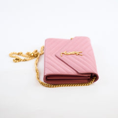 Saint Laurent Cassandra Envelope Wallet On Chain WOC Pink