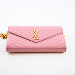 Saint Laurent Cassandra Envelope Wallet On Chain WOC Pink