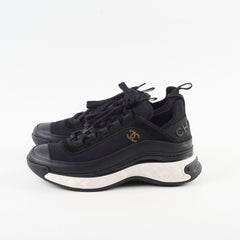 Chanel Black Fabric and Suede CC Low Top Sneakers Size 36.5