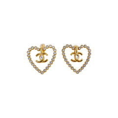 Chanel Coco Heart Rhinestone Gold Clip On Earrings Costume Jewellery 2023