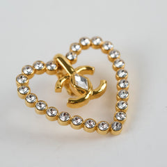 Chanel Coco Heart Rhinestone Gold Clip On Earrings Costume Jewellery 2023