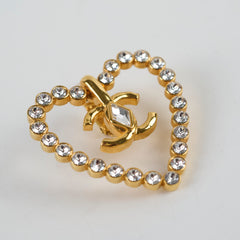 Chanel Coco Heart Rhinestone Gold Clip On Earrings Costume Jewellery 2023