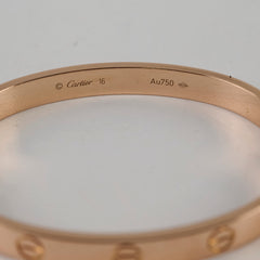 Cartier Love Bracelet Classic Model Pink Gold Size 16