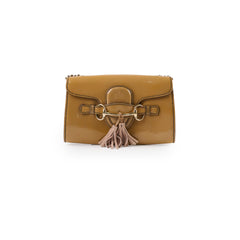 Gucci Horsebit Patent Shoulder Bag Beige