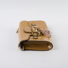 Gucci Horsebit Patent Shoulder Bag Beige