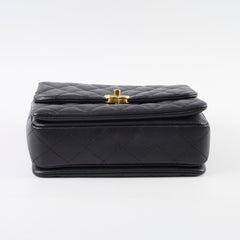 Chanel Caviar 22k Medium Coco First Flap Bag Black Microchip