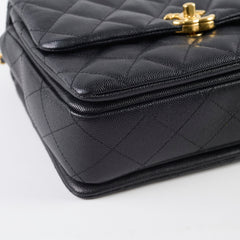 Chanel Caviar 22k Medium Coco First Flap Bag Black Microchip