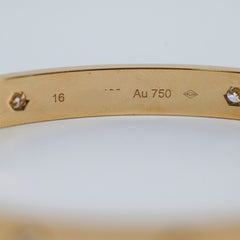 Cartier Love Bracelet with 4 Diamonds Classic Model Size 16