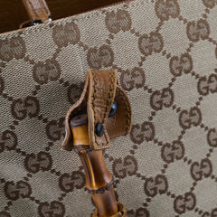 Gucci GG Supreme Tote Bag Bamboo Top Handle