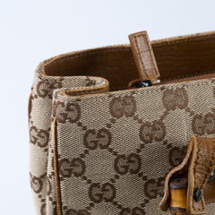 Gucci GG Supreme Tote Bag Bamboo Top Handle