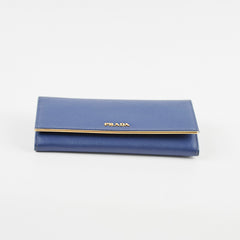 Prada Saffiano Long Wallet Blue