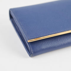 Prada Saffiano Long Wallet Blue