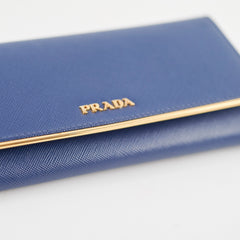 Prada Saffiano Long Wallet Blue