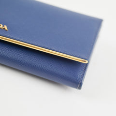 Prada Saffiano Long Wallet Blue