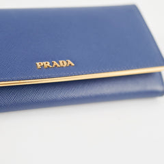 Prada Saffiano Long Wallet Blue