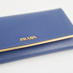 Prada Saffiano Long Wallet Blue