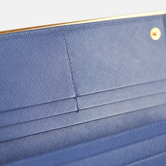 Prada Saffiano Long Wallet Blue