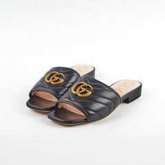 Gucci Marmont Black Leather Flats Size 34