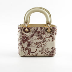 Christian Dior Mini Lady Dior Calfskin Limited Edition Embroidered Bag Ivory/Burgundy