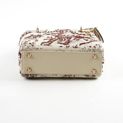 Christian Dior Mini Lady Dior Calfskin Limited Edition Embroidered Bag Ivory/Burgundy