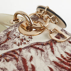 Christian Dior Mini Lady Dior Calfskin Limited Edition Embroidered Bag Ivory/Burgundy