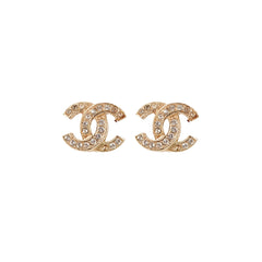 Chanel Mini CC Logo Rhinestone Gold Earrings Costume Jewellery