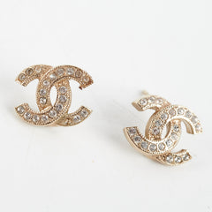 Chanel Mini CC Logo Rhinestone Gold Earrings Costume Jewellery