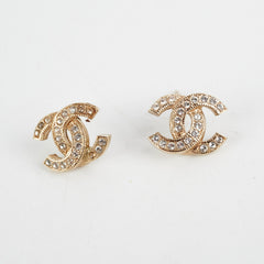 Chanel Mini CC Logo Rhinestone Gold Earrings Costume Jewellery