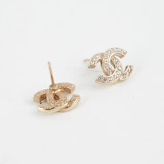 Chanel Mini CC Logo Rhinestone Gold Earrings Costume Jewellery