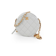 Chanel Round Pearl Crush Clutch With Chain Grey Lambskin